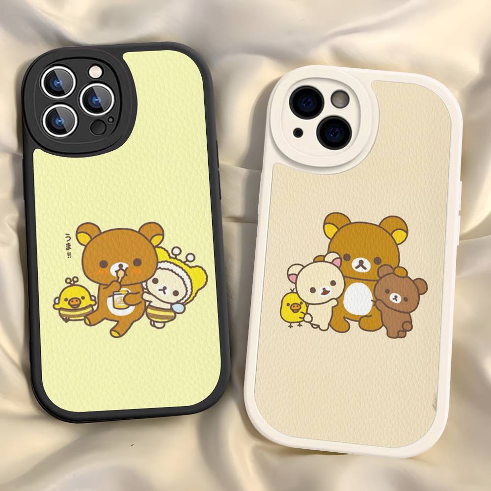 Мультяшный чехол для телефона с мишкой Рилаккума для iPhone 16 15 14 13 12 11 Pro Max Plus Ударопрочный кожаный чехол