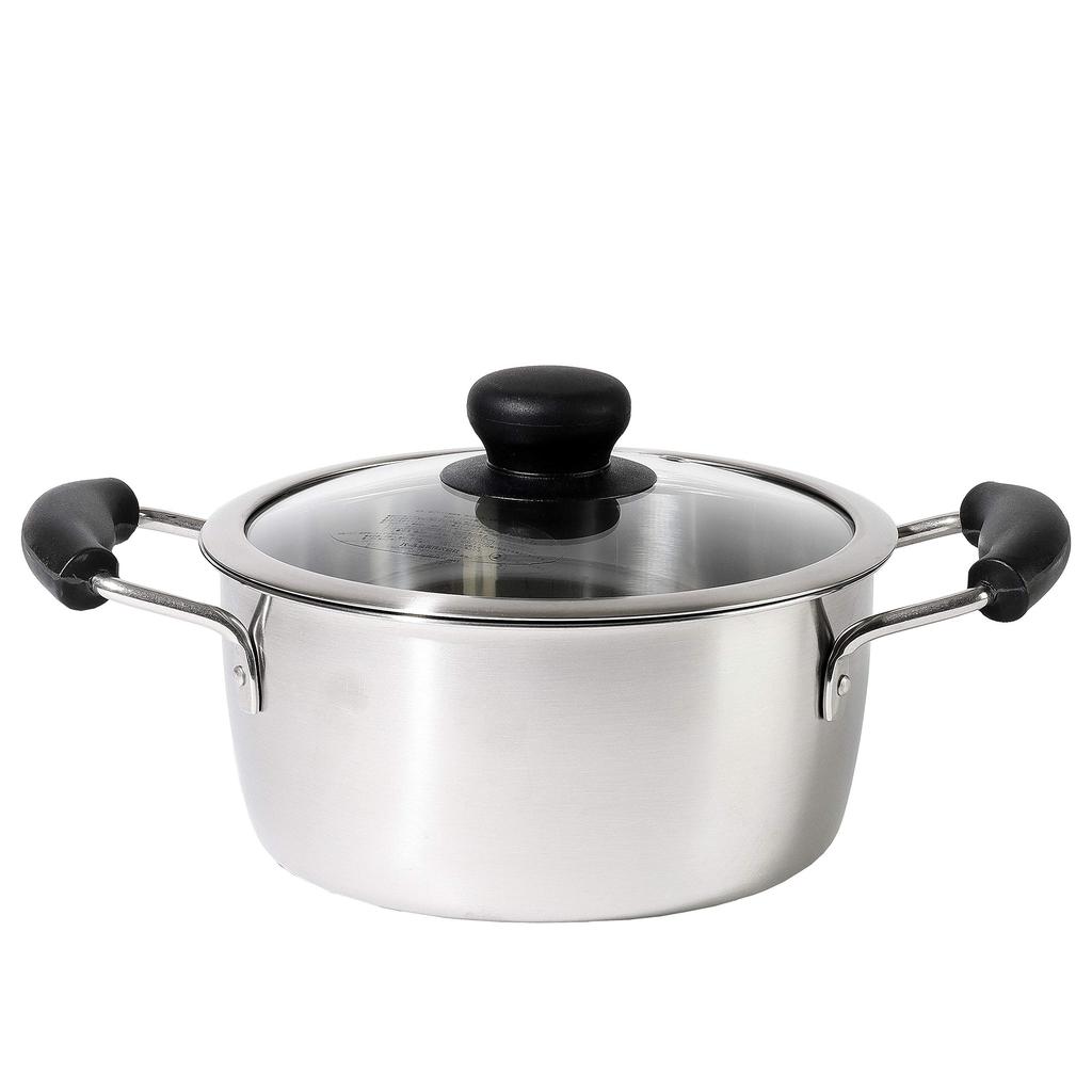 PEARL METAL Pot 20cm with Glass Pot Lid IH Compatible Stainless Steel Grano Two-handed HB-112