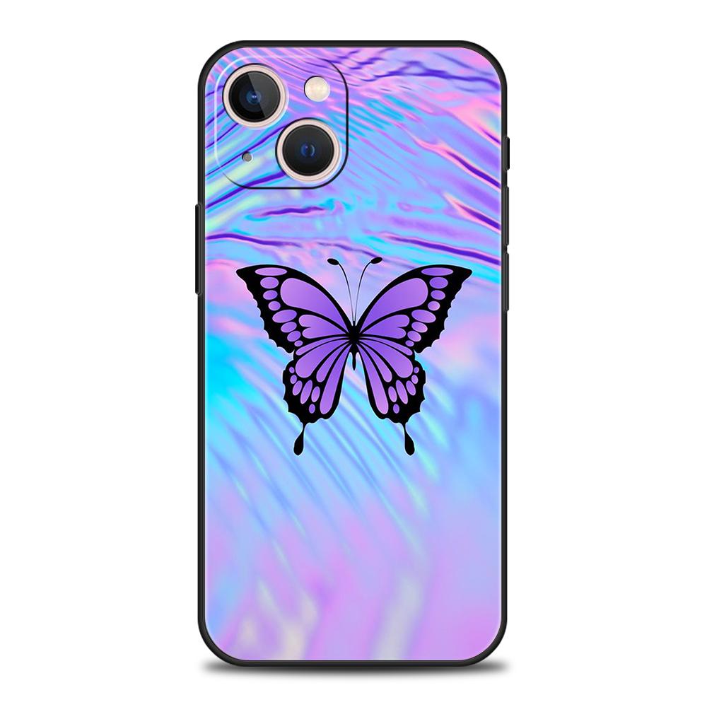 Роскошный чехол для телефона Butterfly Crystal для iPhone 11 12 13 14 15 Pro Max Mini X XR XS 7 8 Plus SE, мягкий силиконовый чехол, черный, Funda