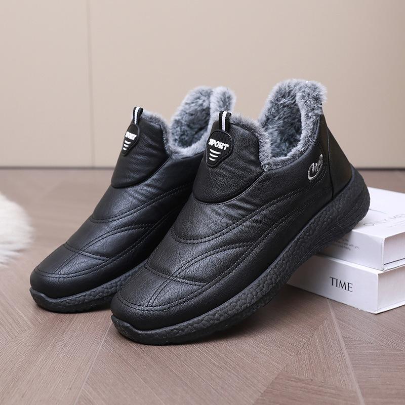 Зимние хлопковые ботинки с мягкой подошвой, нескользящие, утолщенные, теплые, кожаные, водонепроницаемые, мужские и женские, из хлопка
