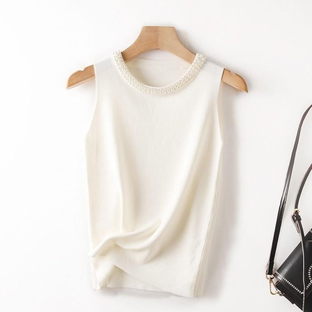 Summer Spring Women's Short Vest Sweet Sleeveless Top Elegant Knitted Vest Top Lady