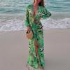 KDA Европейский и американский стиль летнее новое женское платье сексуальное с открытой спиной глубоким V-образным вырезом с разрезом с длинным рукавом