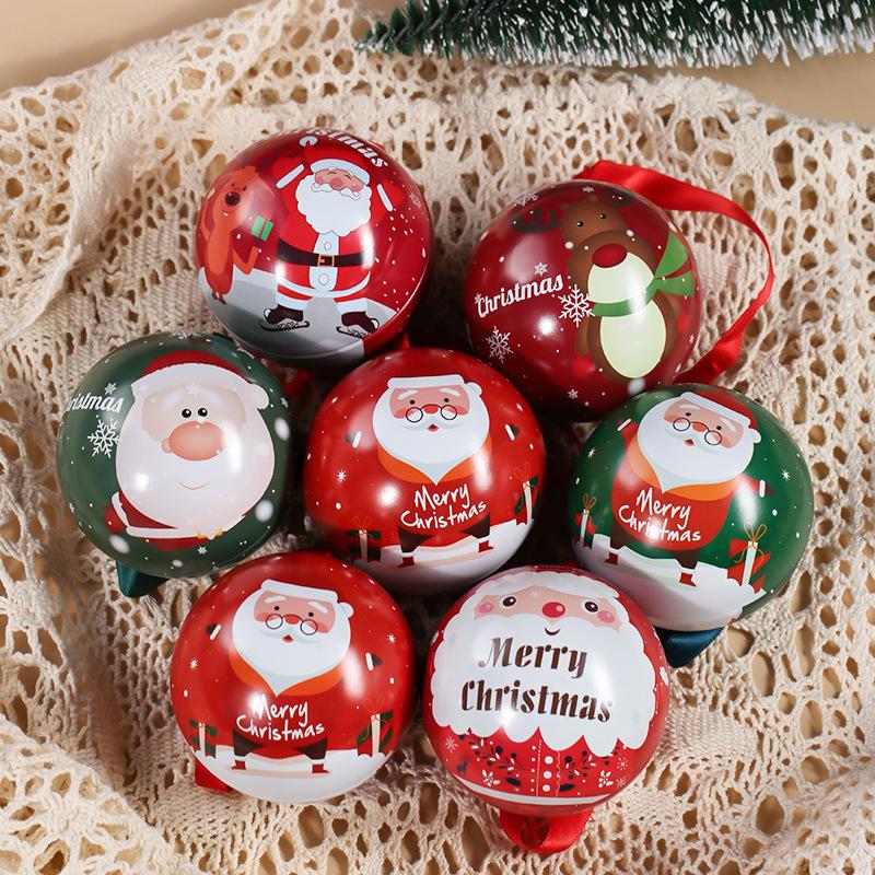 10pcs 7cm Christmas Ball Candy Box Christmas Tree Pendant Tinplate Children Spherical Gift Iron Box New Year Decoration Xmas Eve