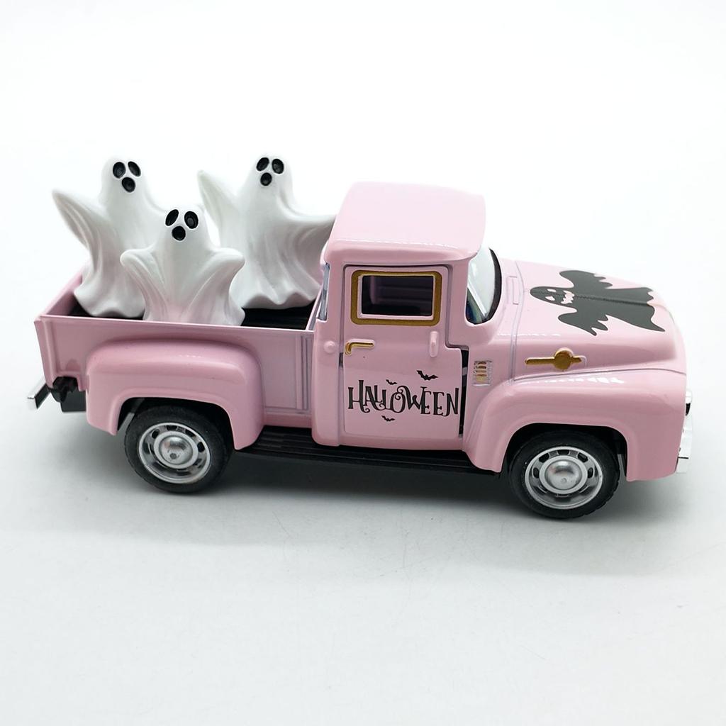 Vintage Halloween Alloy Truck Model with Ghostly Figurines Vehicle Collectible Ornament Farmhouses Home Office Decors