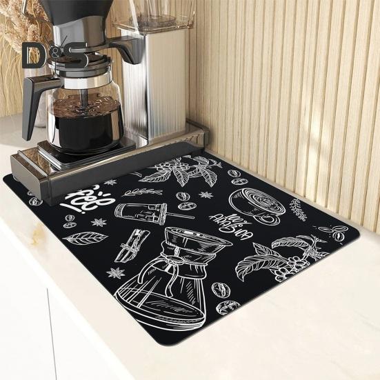Коврик для кофеварки, впитывающий коврик для сушки посуды, долговечный многоцелевой нескользящий настольный коврик для домашней кухонной стойки