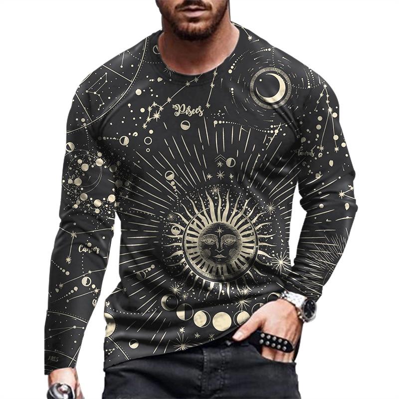 Spring and Autumn Men's Oversized Long Sleeve T-shirt Men's Loose T-shirt 3D Printed Round Neck