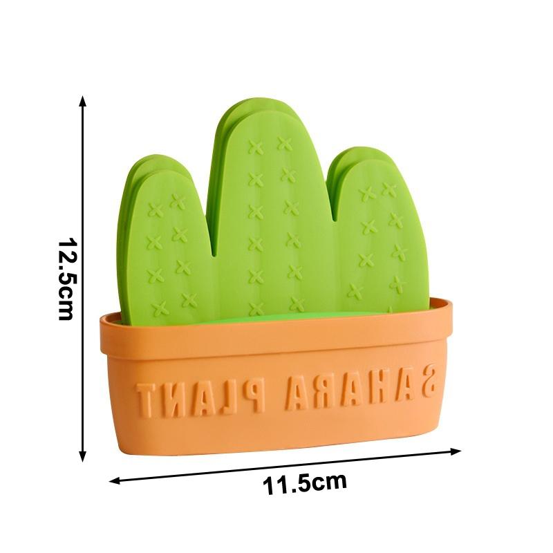 Anti Scald Cactus Coasters Set Anti-Fouling Heat Resistant Cactus Cup Mat With Stand Non-Slip Coaster Flowerpot Holder Tableware
