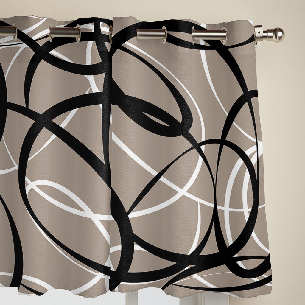 Geometric Curve Black And White Texture Curtains for Bedroom Living Room Window Curtain Treatments Blinds Kitchen Decor Drapes