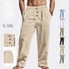 Men's Linen Pants Lightweight Drawstring Elastic Waist Loose Fit Straight Legs Pants With Pockets Breathable Beach Yoga Work Linen Trousers for Men