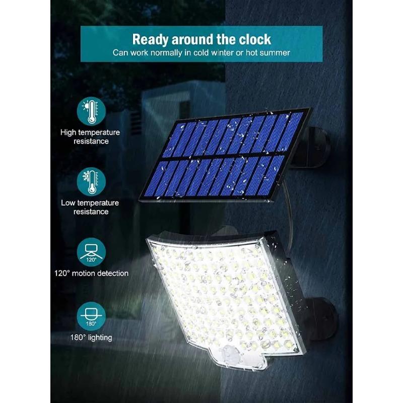 106LED Solar Light Outdoor Waterproof with Motion Sensor Floodlight Remote Control 3 Modes for Patio Garage Backyard