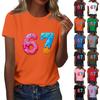 Women's Fashionable Casual Short Sleeved Printed T-Shirt Round Neck Top