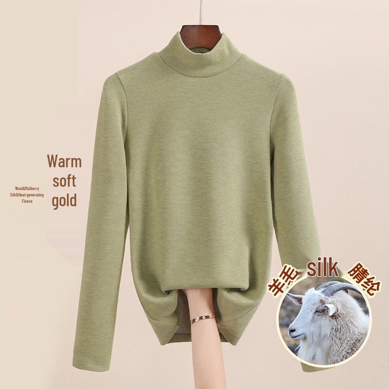 Женский теплый базовый слой из шелка тутового дерева и шерсти с флисовой подкладкой, со средней высотой горловины, коллекция осень/зима 2025