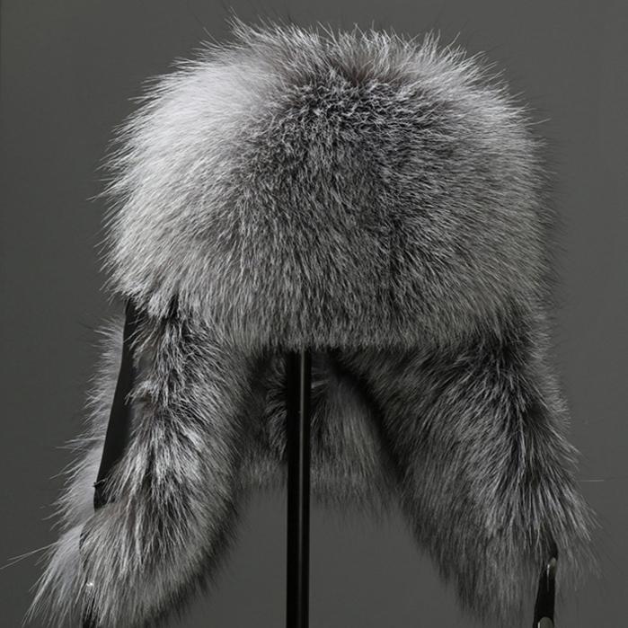 Женская шапка из 100% натурального меха из натурального меха чернобурки, пушистые шапки-ушанки, зимние толстые теплые модные шапки-бомберы с ушками