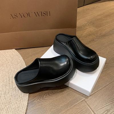 [Armano] Черные нескользящие шлепанцы на платформе для женской летней носки 2025 новые шлепанцы с полупрозрачным верхом для женщин