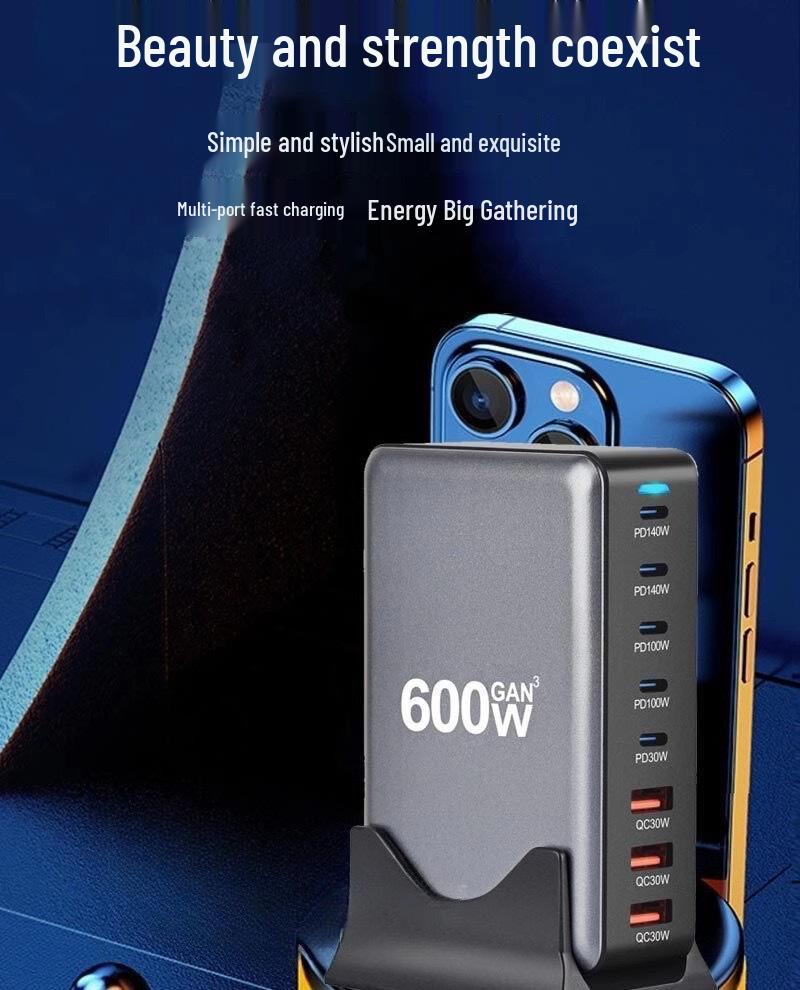 Desktop 600W GaN Multi-Port Charger: 140W PD for Laptops & Drones