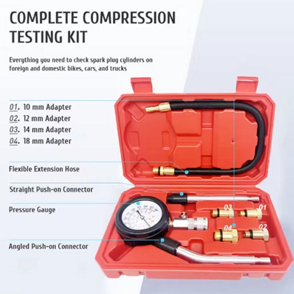 Professional Engine Compression Test Kit M10/12/14/18 Adapter 0-300 PSI Automotive Cylinder Tester Kit Pressure Gauge Tester