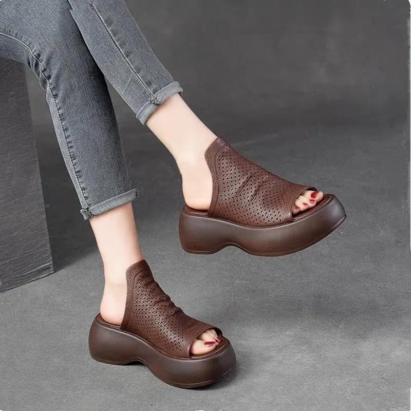 Fashion Hollow Fish Mouth Women's Shoes Summer New Women's Breathable Thick Sole Large Slippers