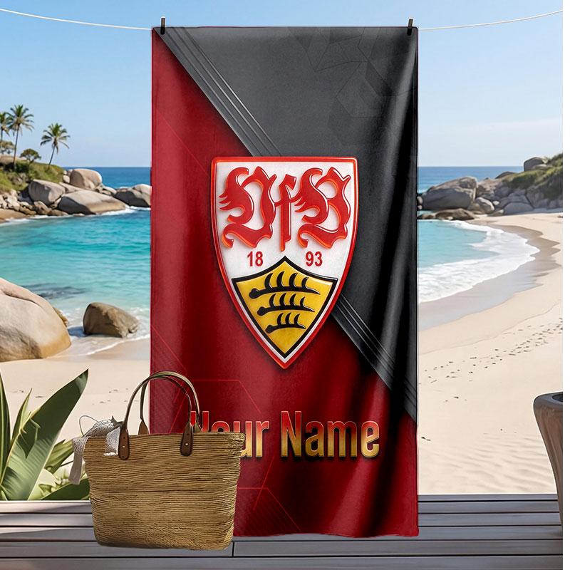 VfB Stuttgart FC Personalized Printed Beach Towel Soccer Logo Support Custom Name Text Absorbent Towel For Sport Travel Special Gift