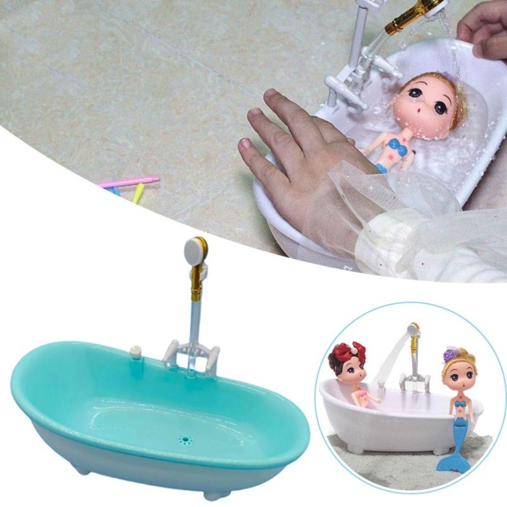 Pretend Toy Kids Bathing Toys Spraying Water Mini Bathroom Tub  Dollhouse Furniture