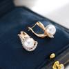 Luxury Rose Gold Color Geometric Imitation Pearl Earrings for Women Unique Design Elegant Delicate Bridal Wedding Jewelry