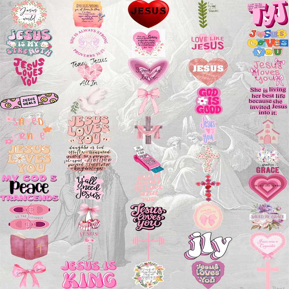 50/100/200 Pink Bible Christian Cartoon Stickers Jesus Loves You Graffiti Stickers Water Bottle Notebook Phone Stickers