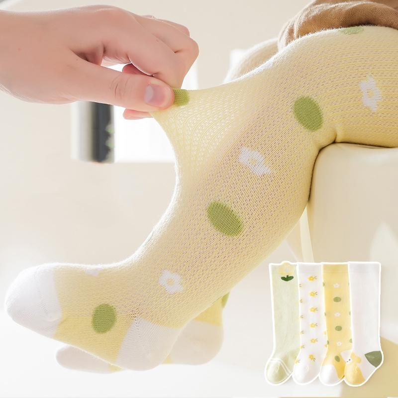 Милые летние детские длинные носки, тонкие дышащие сетчатые антимоскитные чулки для малышей, хлопковые солнцезащитные носки для младенцев выше колена