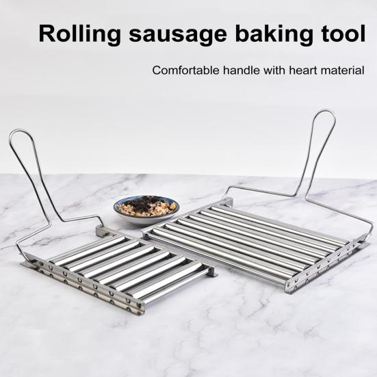 Sausage Roller Rack Hot Dog Stand BBQ Roller Grill Stainless Steel Sausage Barbecue Stand for Picnic Camping Accessories