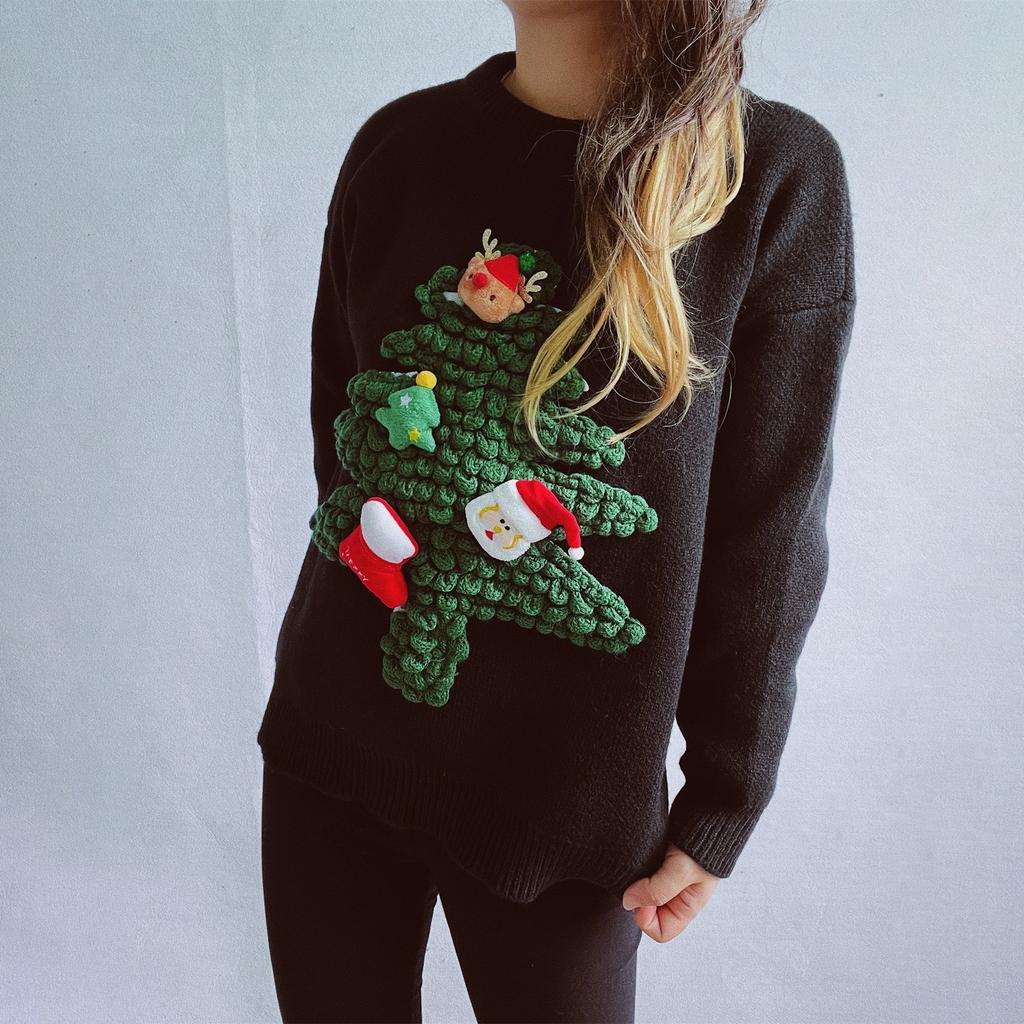 Women's Fashion Fall And Winter Christmas Loose Round Neck Pullover Knitted Sweater