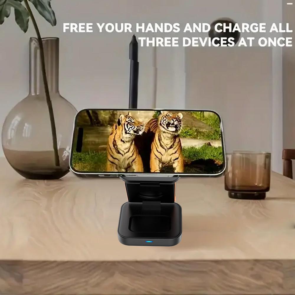 Беспроводное зарядное устройство 100 Вт, складная магнитная беспроводная зарядная станция 3 в 1 для iPhone 15, 14, 13, 12, 11, Pro, Watch, 8, 9, Airpods