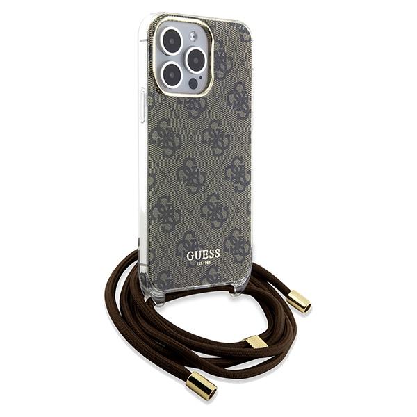 Etui do iPhone 15 Pro Guess Crossbody Cord 4G Print Brązowy