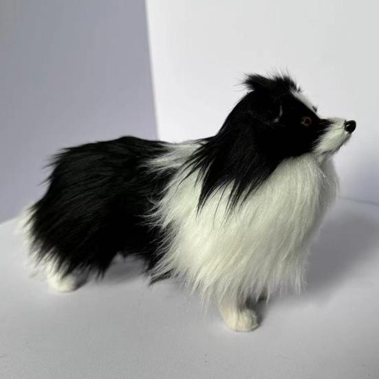 Simulated Plush Sheepdog Model Lifelike Mini Dog Toy Stuffed Animal Doll Home Office Desktop Decoration Ornament