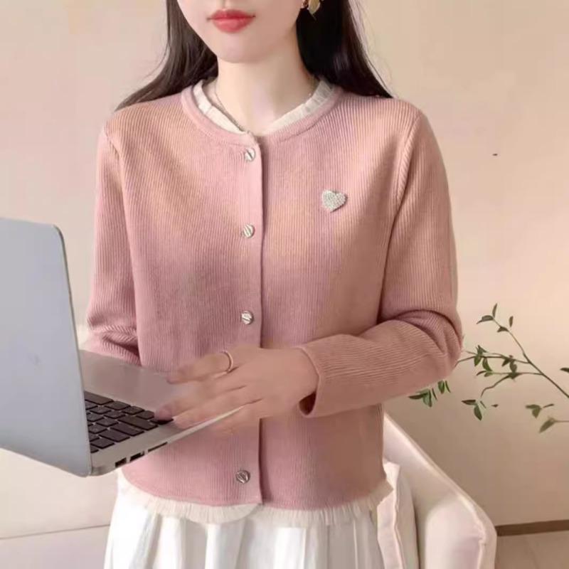 Autumn and Winter New Chic Love Knitted Sweater Women's Fungus Edge Design Fashionable Versatile and Thin Knitted Cardigan