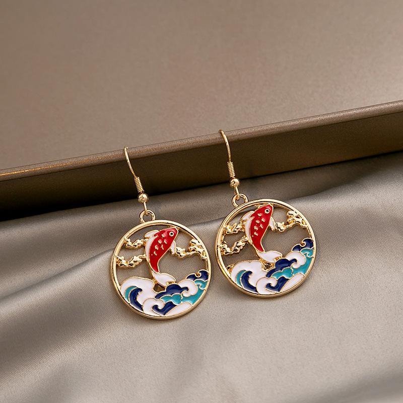 Trendy Cute Animal Drop Dangle Earrings For Women Girls Cat Rabbit Koi Dragon Colorful Enamel Golor Color Earrings Pendientes