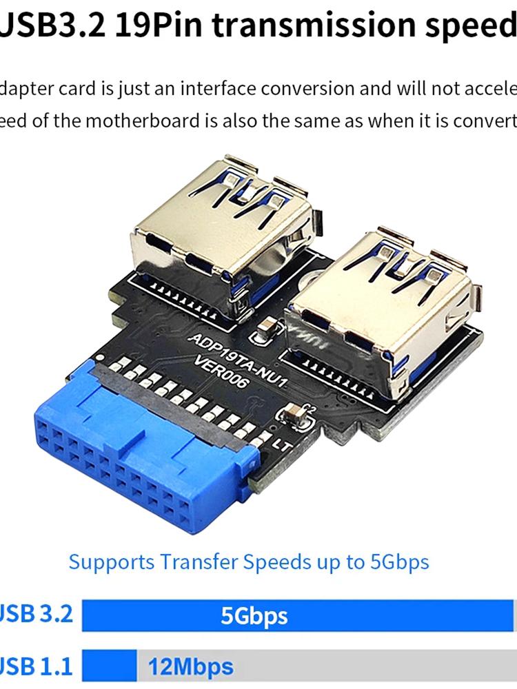 Адаптер-переходник для материнской платы 19 Pin на двойной USB 3.0 Type-A и Type-C, гнездо для WIN XP/7/8/LINUX/