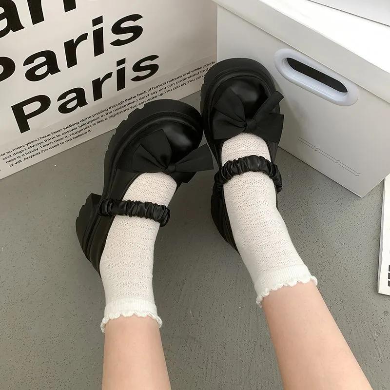 2024 New Fashion Buckle Women's Pumps Spring Autumn Mary Jane Round Toe Solid Butterfly Knot Platform Casual Ladies Shoes