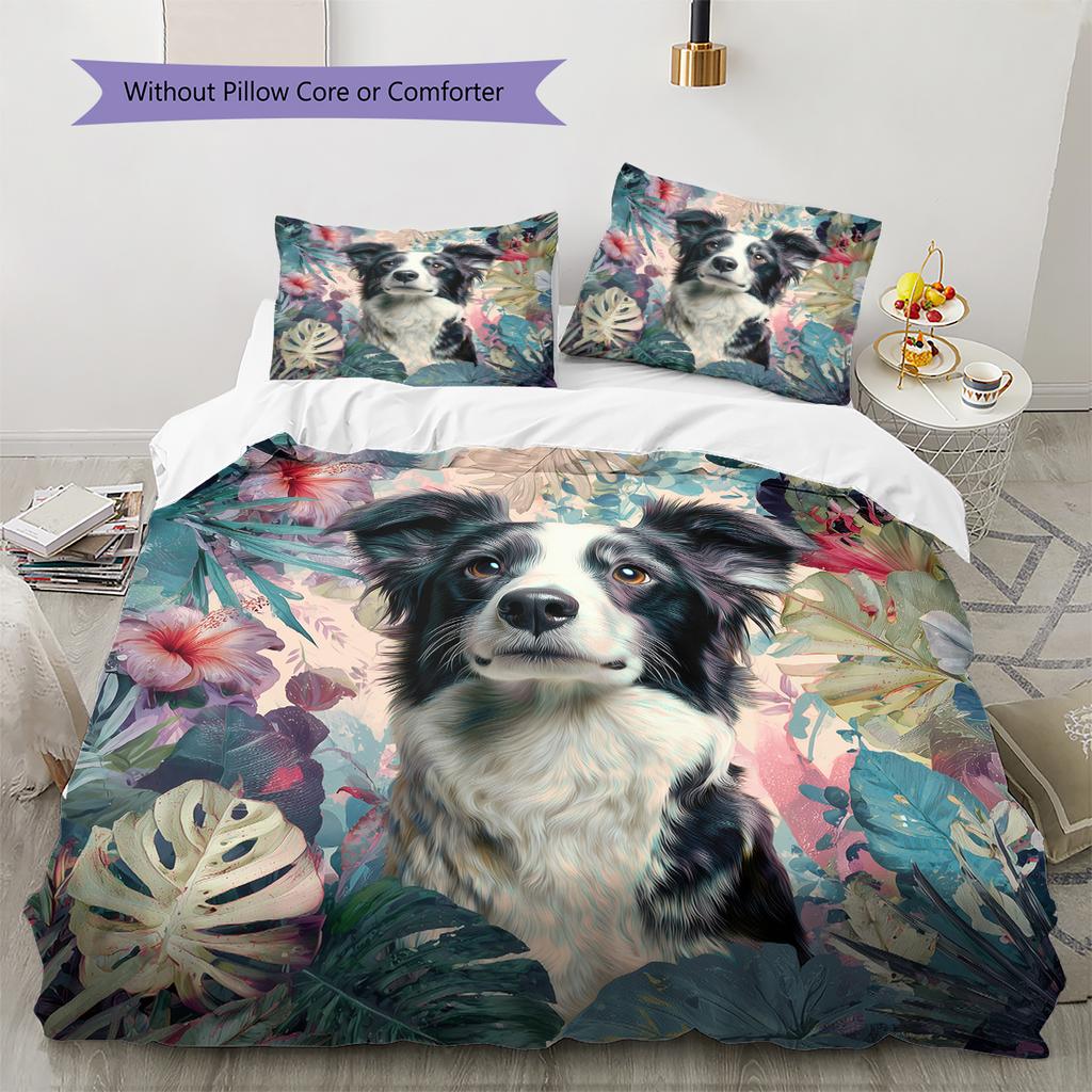Border Collie Pattern Bedding Home Decoration Birthday Gift (1 * duvet cover + 2 * pillowcase, without core)
