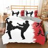 Chinese Kungfu King Queen Duvet Cover Black Cartoon Martial Artist Silhouette Bedding Set For Adult 2/3Pcs Polyester Quilt Cover