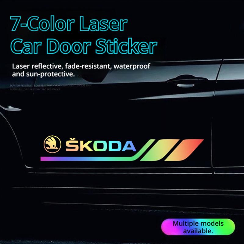 2 Pack Car Rear View Mirror Window Sticker Fender Laser Car Sticker Car Accessories Tool for Skoda RS Octavia Kodiaq Kamiq Fabia BI7