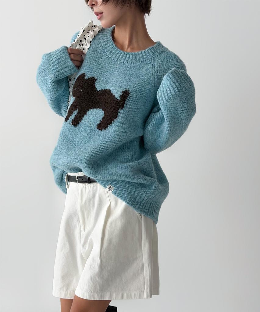 THE GREEN LAB Cat Jacquard Sweater [Blue]