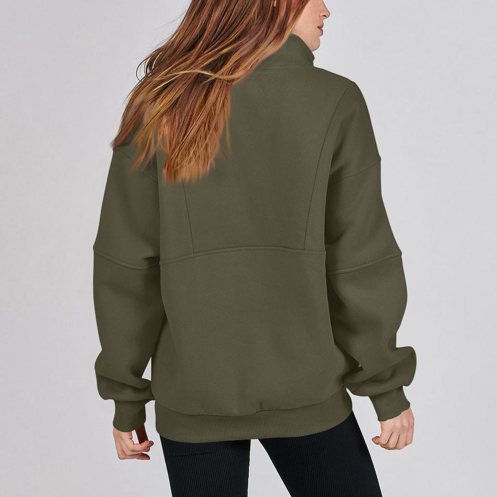 Женская модная однотонная повседневная толстовка с длинными рукавами и карманом на молнии