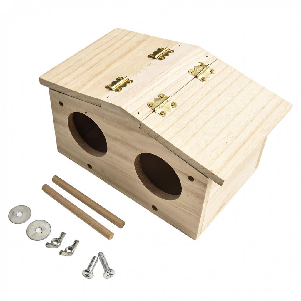 Bird Breeding Nest Parakeet Nesting Box Natural-Wood House Parrots Mating Box
