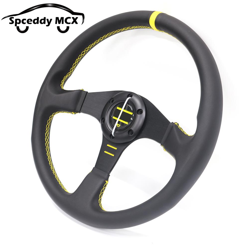 14 Inch 350MM Sim Racing Steering Wheel JDM Real Leather Universal Car Accessoires Yellow Black O24SM1127P