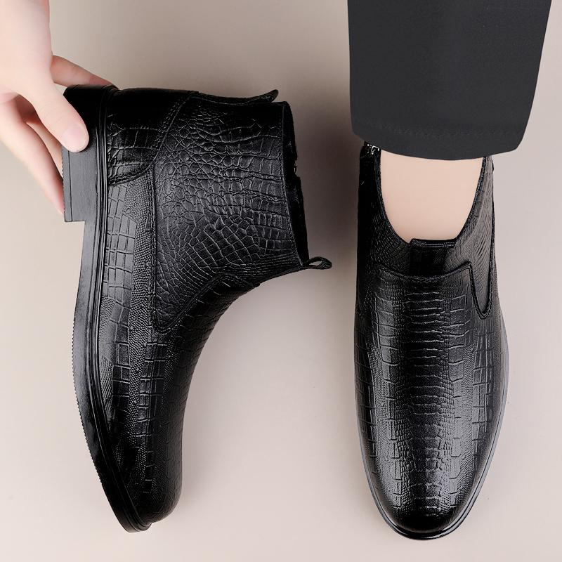 Высококачественные мужские ботинки челси из натуральной кожи, повседневная обувь, роскошные высокие мужские ботинки, теплые зимние ботинки с мехом и плюшем без застежек