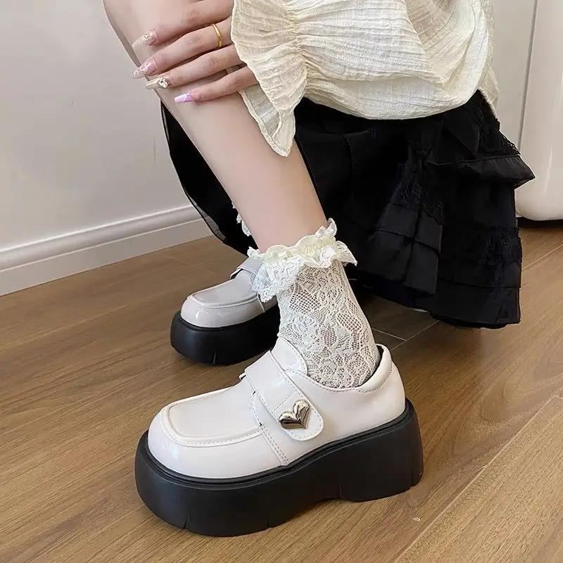 Fashion Round Toe Platform Gothic Loafers with Medium Heels Shoes for Women Woman Pumps Japanese Style Lolita Mary Jane Summer 2025 Shoe