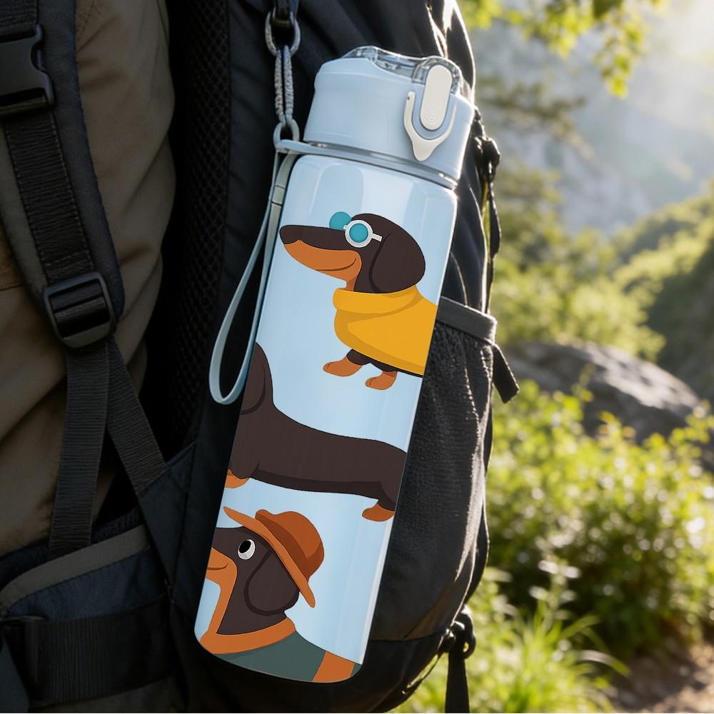 1PC Repeating Dachshund Dog Grid 750ml Color Plastic Sports Water Bottle Leakproof Flip Straw Lid For Sports Office Home Use
