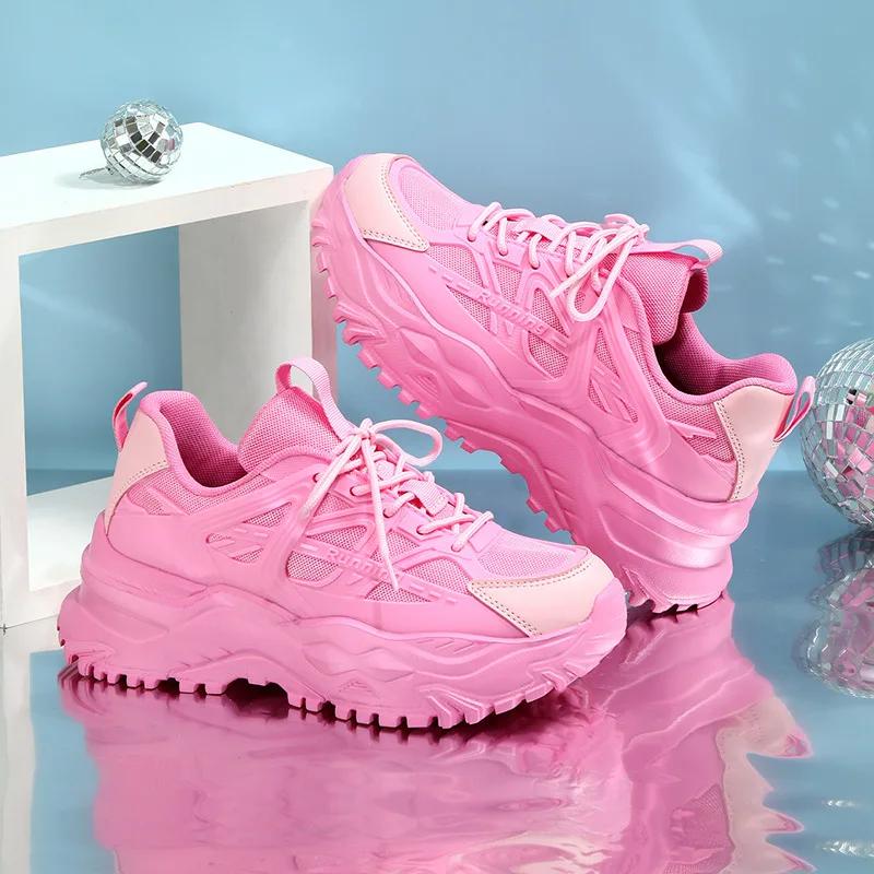 Trendy Platform Sports Shoes for Women's 2024 New Anti Slip Breathable Thick Soled Sports Dad Shoes Zapatos De Mujer Sneakers