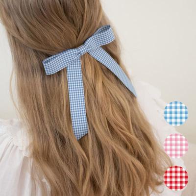 ФАНТАСТИЧЕСКАЯ ПЛАНЕТА заколка для волос с лентой в клетку гингем (4colors)