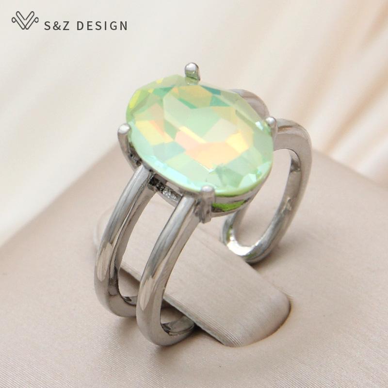 Модные регулируемые кольца в форме яйца с овальными кристаллами для женщин, свадебные элегантные ювелирные изделия цвета розового золота, прекрасный подарок