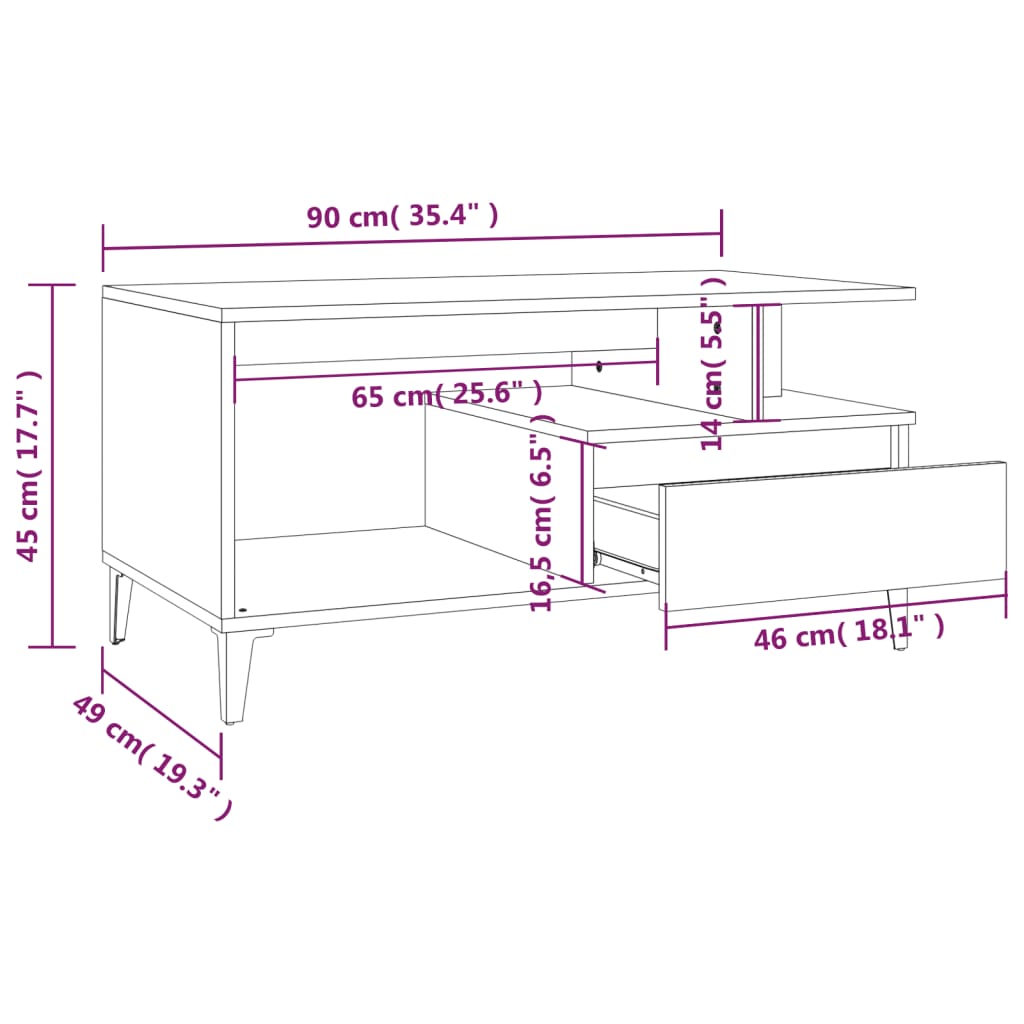 Coffee Table Smoked Oak 90x49x45 cm Particleboard