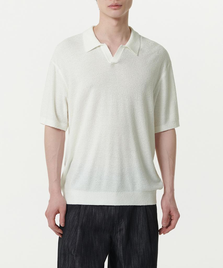 MUSINSA STANDARD Boucle Slit Neck Knitted Polo Shirt [Ivory]